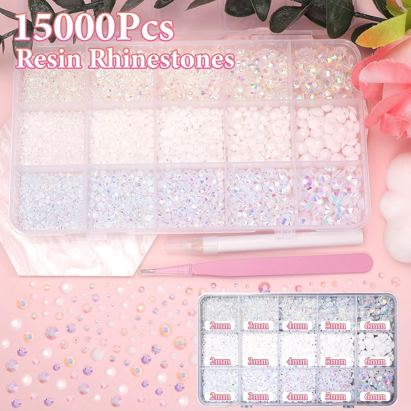 Cynailli 15000 Pcs White Resin Rhinestones for Crafts, Flatback Resin Rhinestones for Bedazzling Gems 2/3/4/5/6mm Flatback Gems Jewels for DIY Mugs Tumblers Bottles Clothing Shoes Nail Art - Image 3